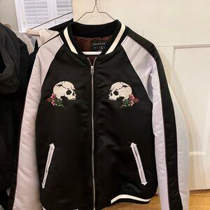 Urban Outfitters Skull and Mushroom Satin Bomber Jacket Men's Large Like New